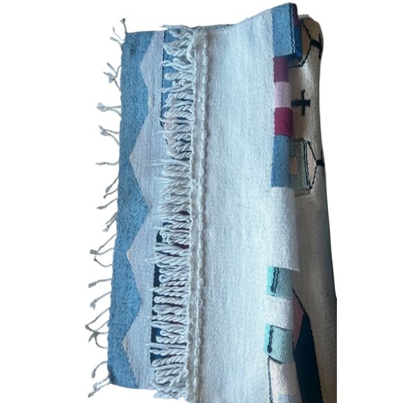 Handwoven Cotton Wool Southwestern-Style Wall Hanging Or Rug With Cactus & Villa - Picture 8 of 10